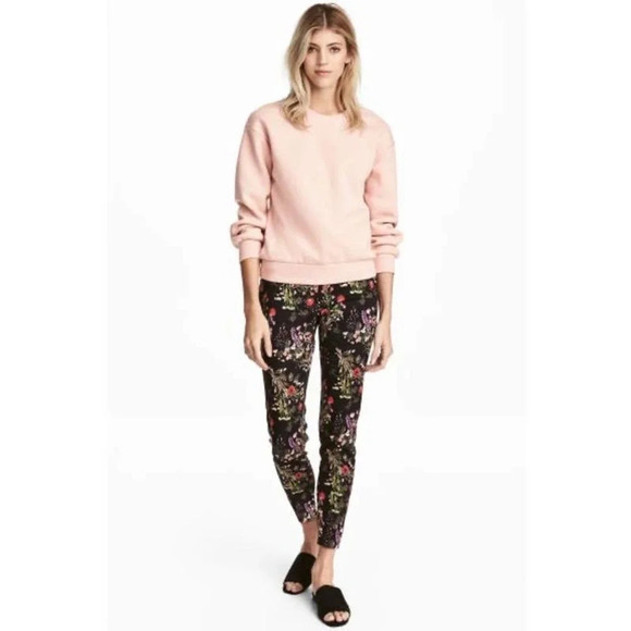 H&M Women's Botanicals Ankle-Length Cigarette Trousers Size 10 - Picture 1 of 8